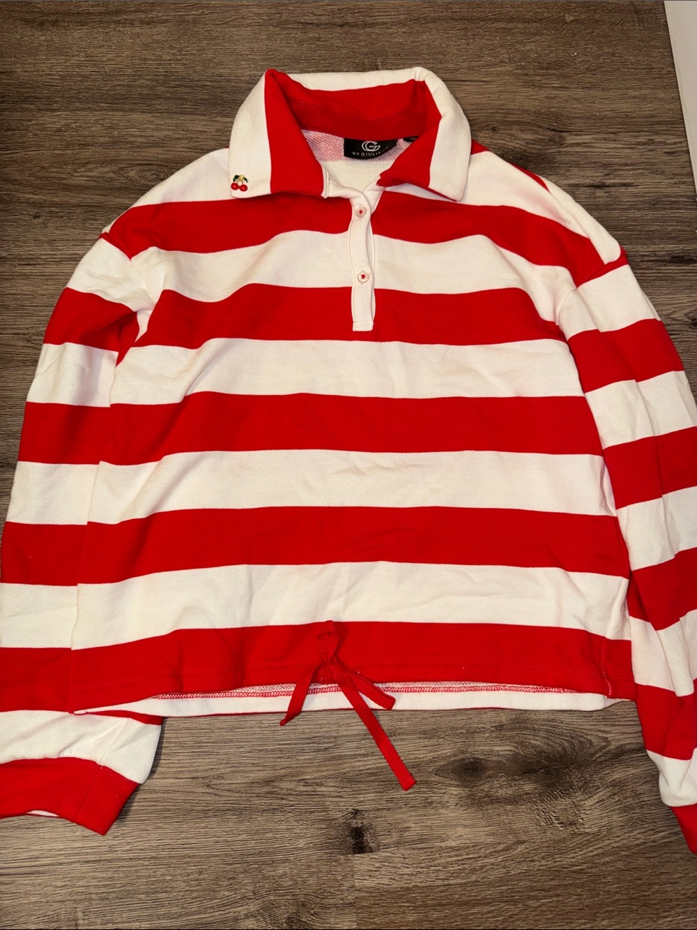 G by Giuliana Red and White Striped Crewneck Rugby Sweater